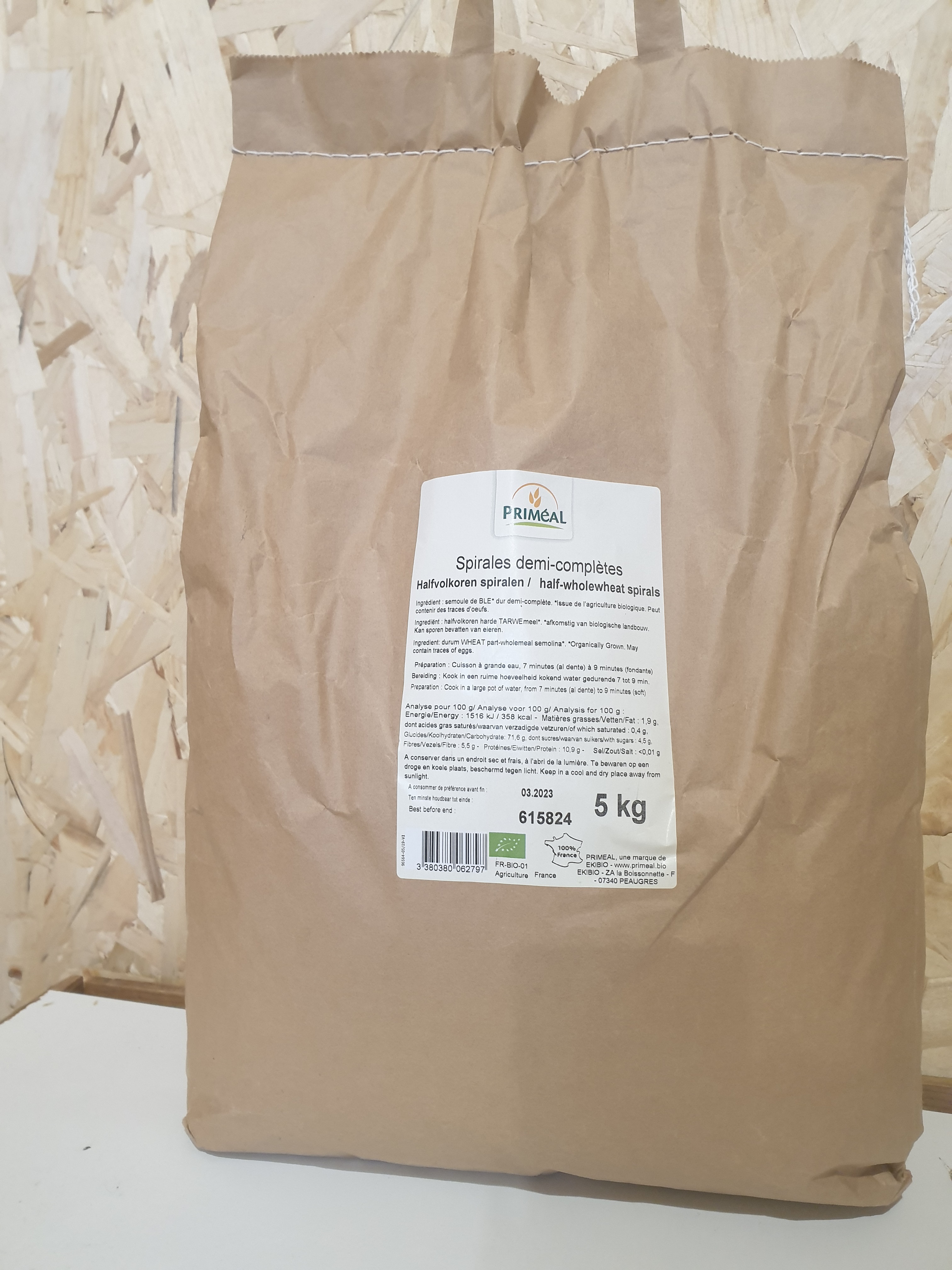 pâtes spirales blanches BIO* sac 5kg - C'EST DU DEMI-GROS, DES