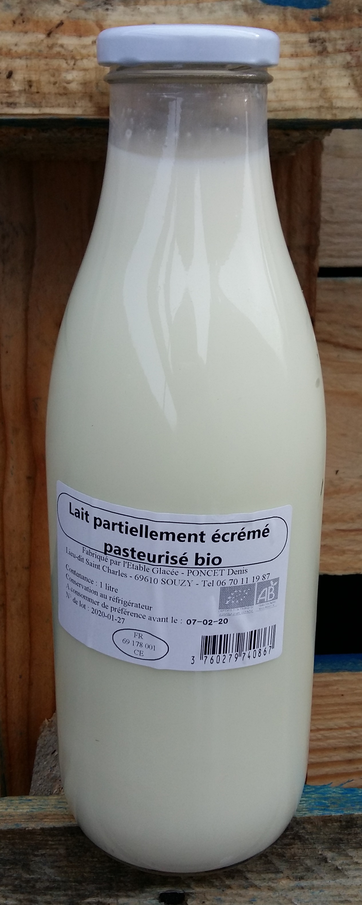 Pack 6 x 1L Lait de vache frais demi écremé (bouteilles en verre) bio à  Lyon Rhône (69)