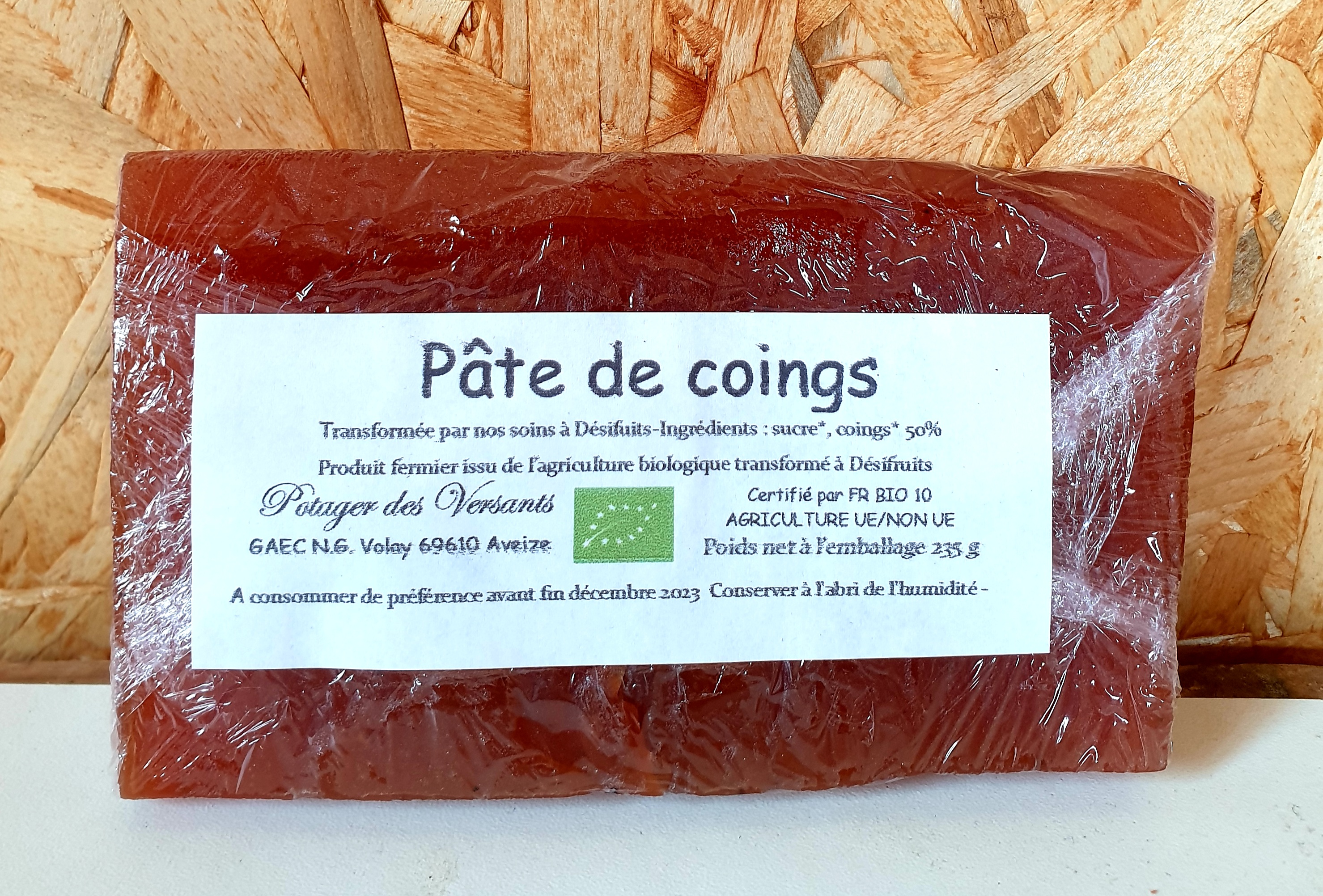 Pâte de coing, pavé 235gr bio à Lyon Rhône (69)